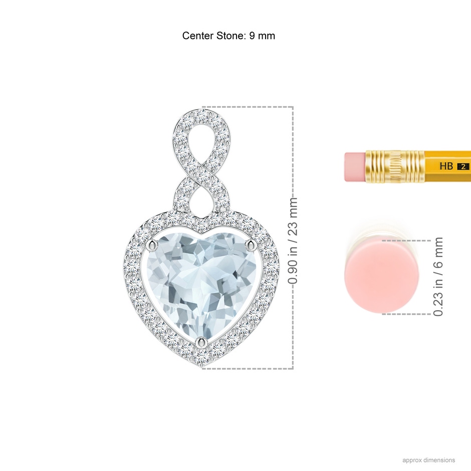 9mm A Aquamarine Infinity Heart Pendant with Diamond Halo in White Gold ruler