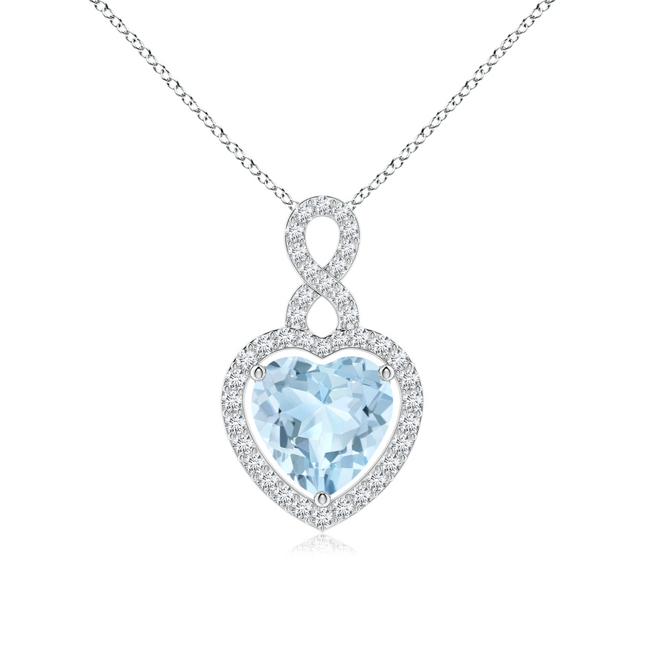 9mm AA Aquamarine Infinity Heart Pendant with Diamond Halo in White Gold 
