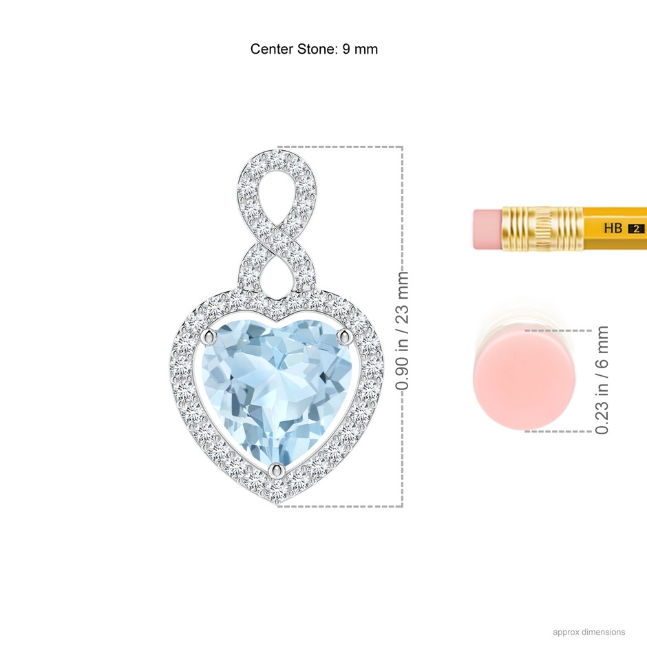 9mm AA Aquamarine Infinity Heart Pendant with Diamond Halo in White Gold ruler