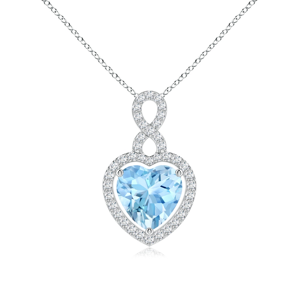 9mm AAAA Aquamarine Infinity Heart Pendant with Diamond Halo in P950 Platinum