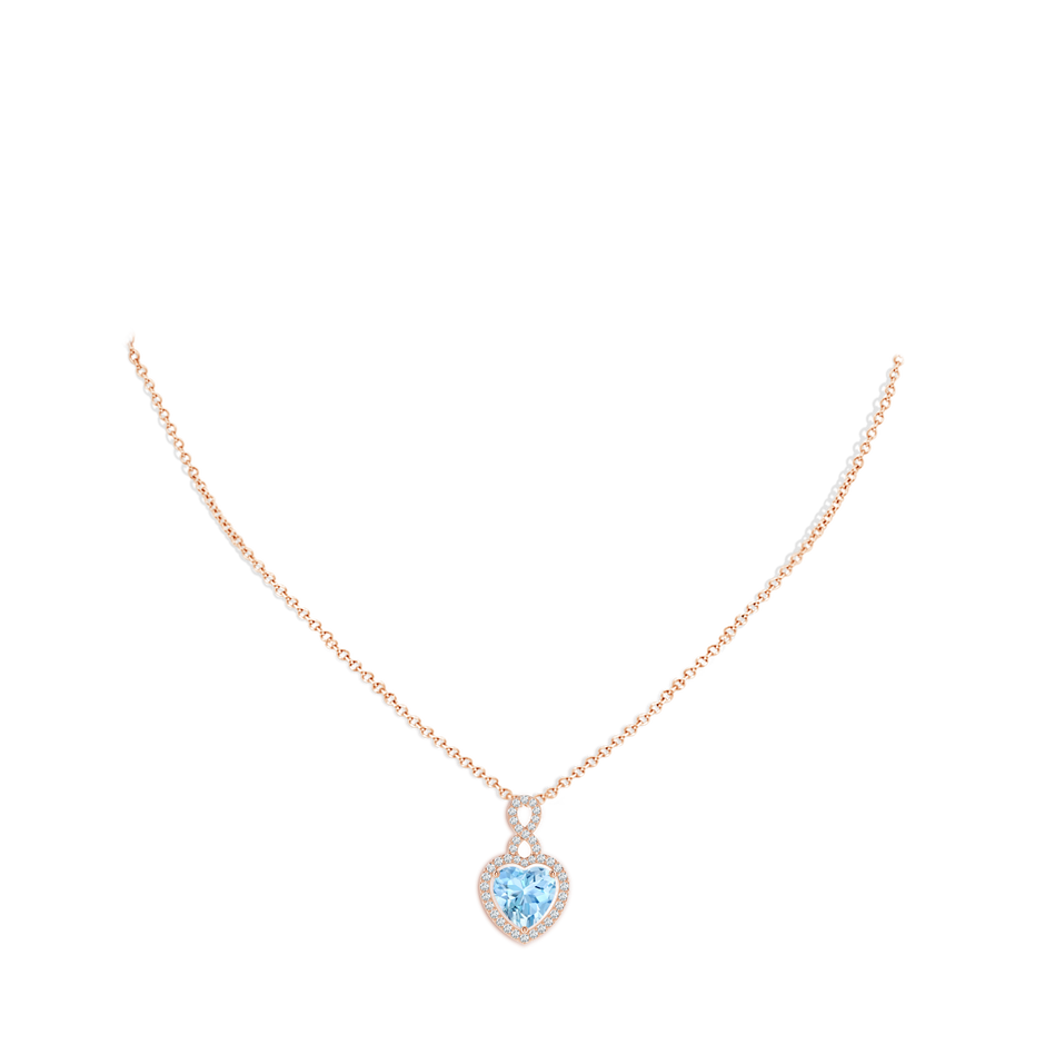 9mm AAAA Aquamarine Infinity Heart Pendant with Diamond Halo in Rose Gold pen