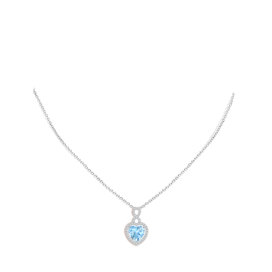 9mm AAAA Aquamarine Infinity Heart Pendant with Diamond Halo in S999 Silver pen