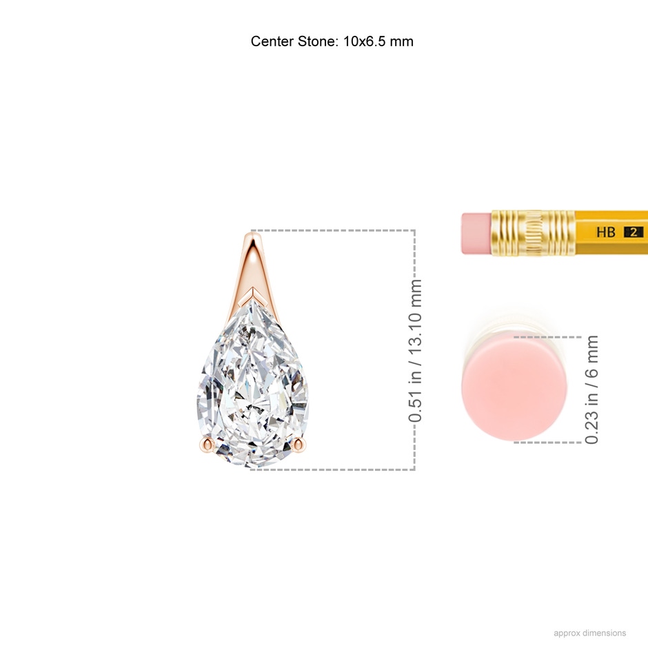 10x6.5mm HSI2 Pear-Shaped Diamond Solitaire Pendant in Rose Gold ruler