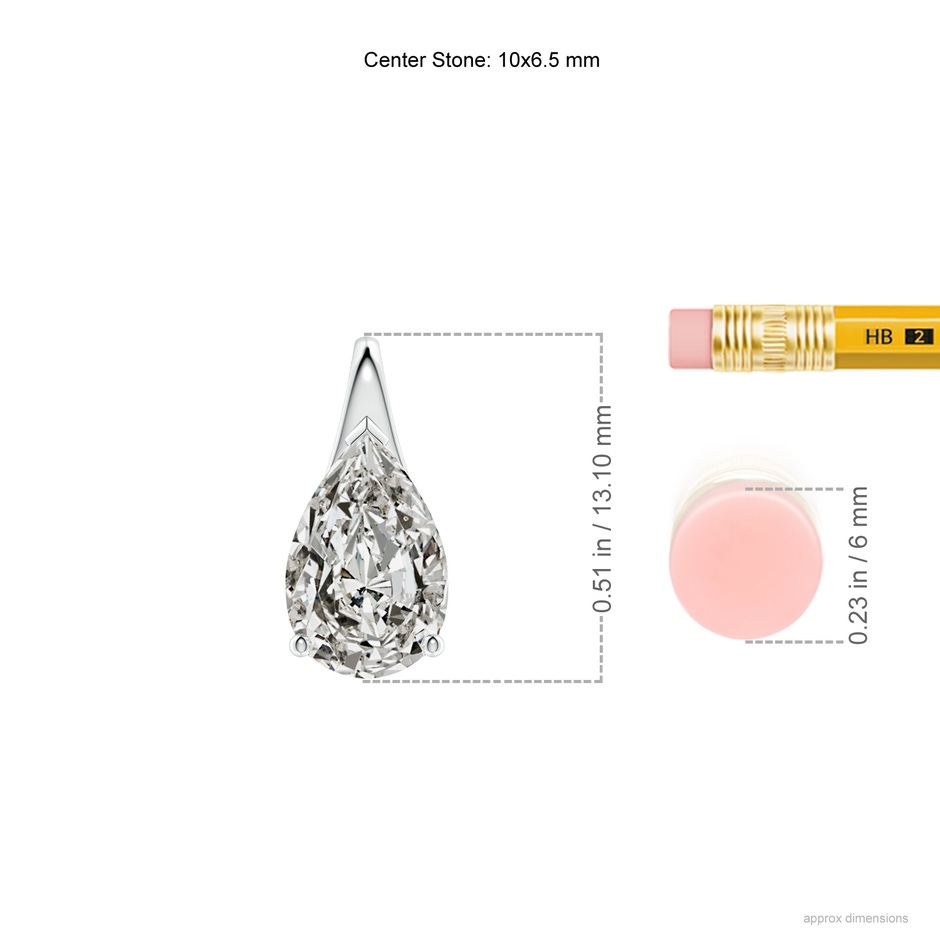 10x6.5mm KI3 Pear-Shaped Diamond Solitaire Pendant in P950 Platinum ruler