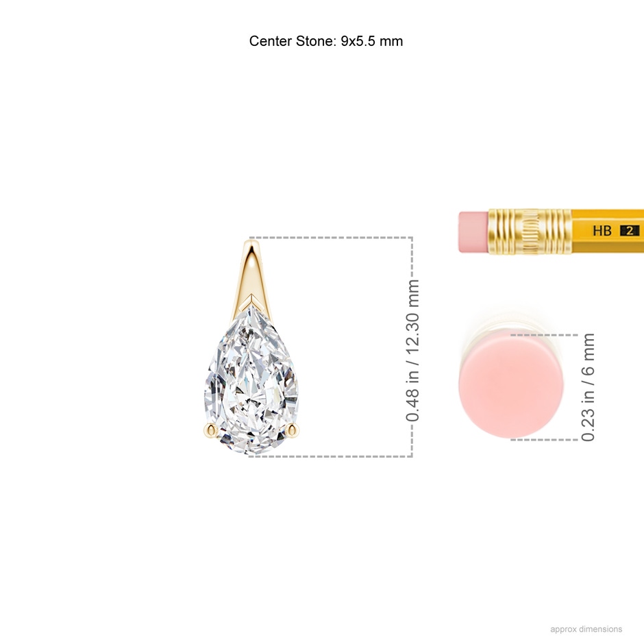 9x5.5mm HSI2 Pear-Shaped Diamond Solitaire Pendant in Yellow Gold ruler