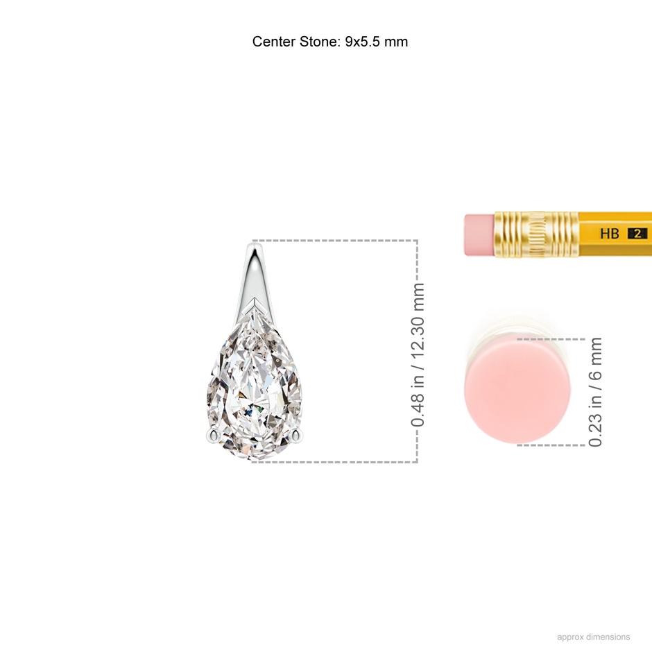 9x5.5mm IJI1I2 Pear-Shaped Diamond Solitaire Pendant in 18K White Gold ruler