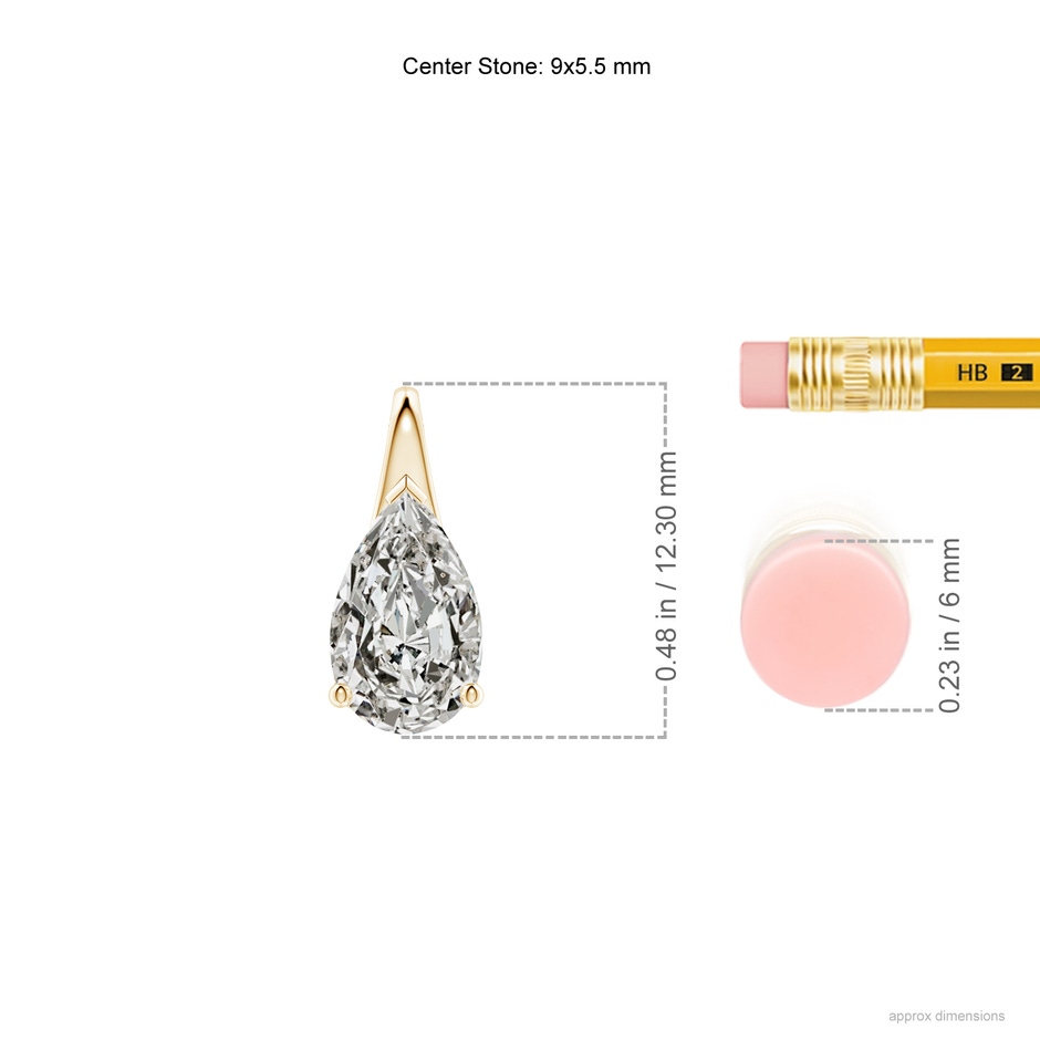 9x5.5mm KI3 Pear-Shaped Diamond Solitaire Pendant in Yellow Gold ruler