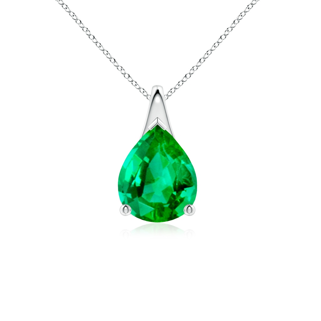 10x8mm AAA Pear-Shaped Emerald Solitaire Pendant in White Gold