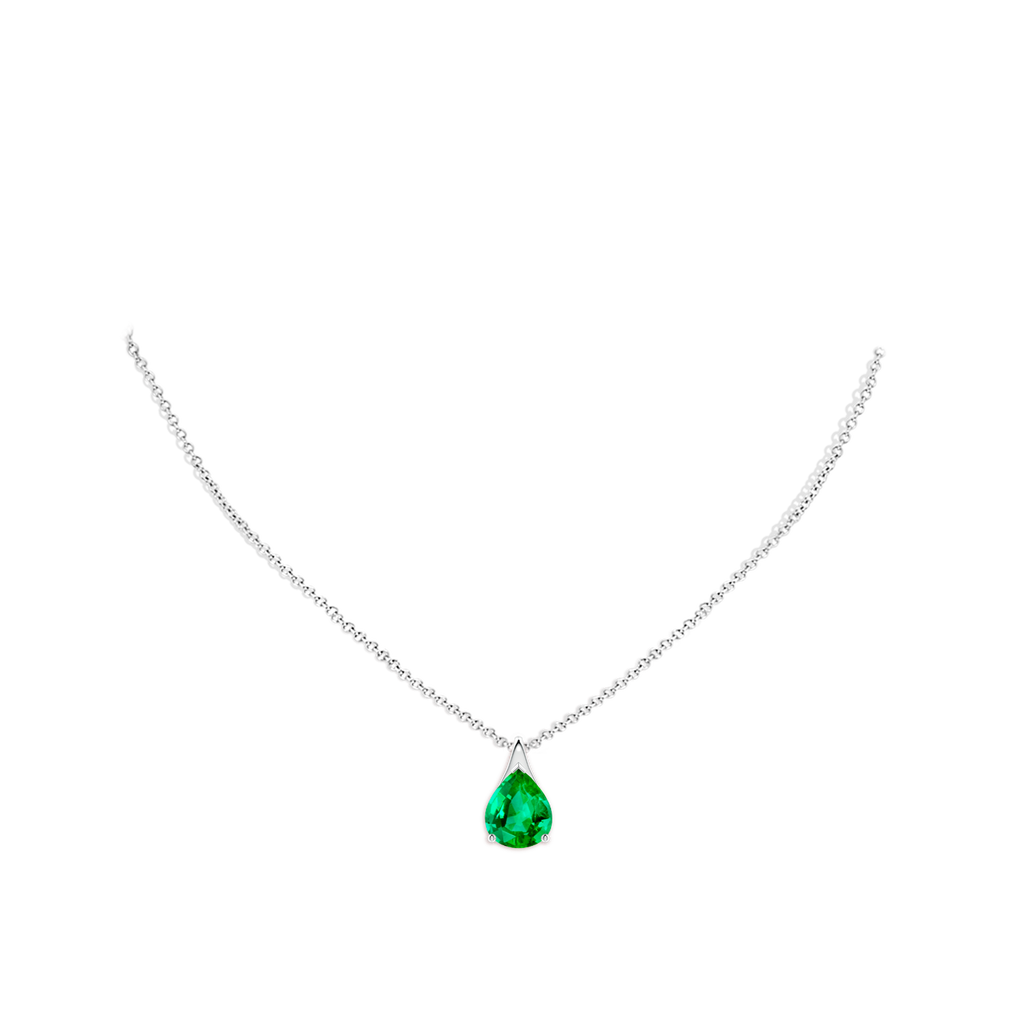 12x10mm AAA Pear-Shaped Emerald Solitaire Pendant in White Gold pen