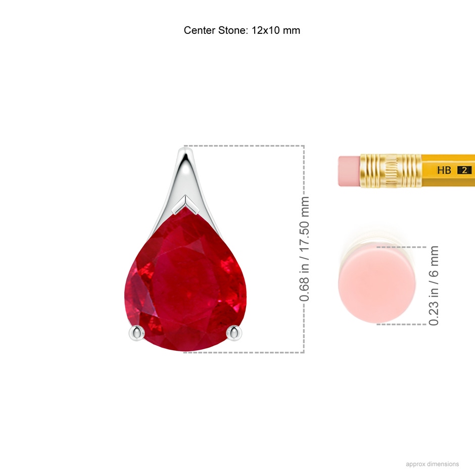 12x10mm AAA Pear-Shaped Ruby Solitaire Pendant in White Gold ruler