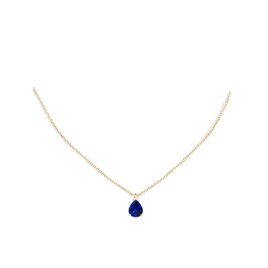 10x8mm Lab-Grown Pear-Shaped Blue Sapphire Solitaire Pendant in Yellow Gold pen