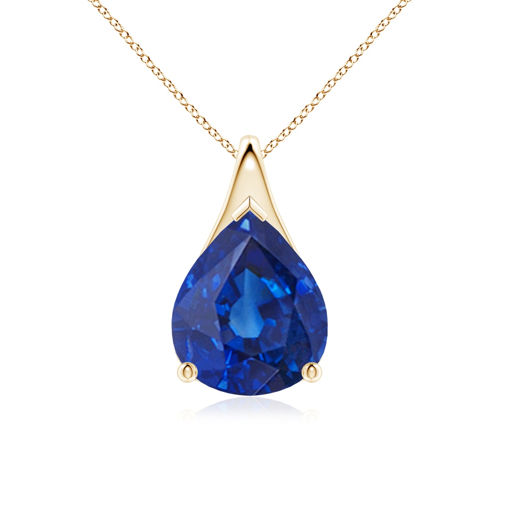 12x10mm AAA Pear-Shaped Blue Sapphire Solitaire Pendant in Yellow Gold