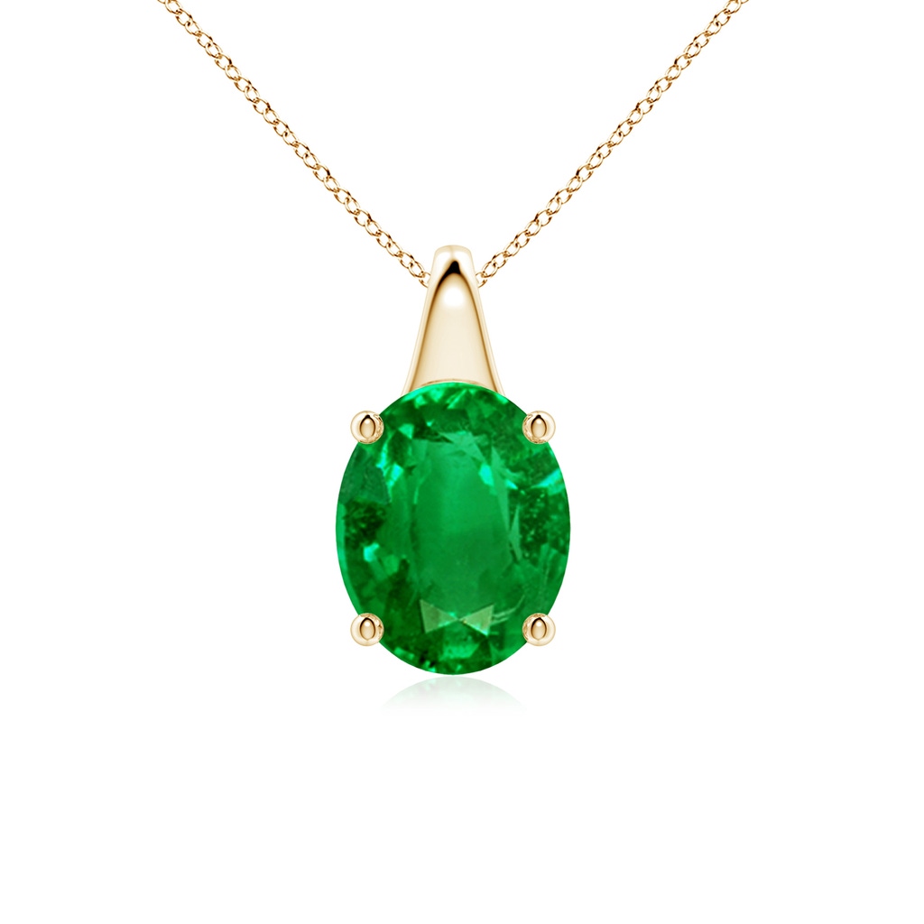 10x8mm AAAA Oval Emerald Solitaire Pendant in Yellow Gold