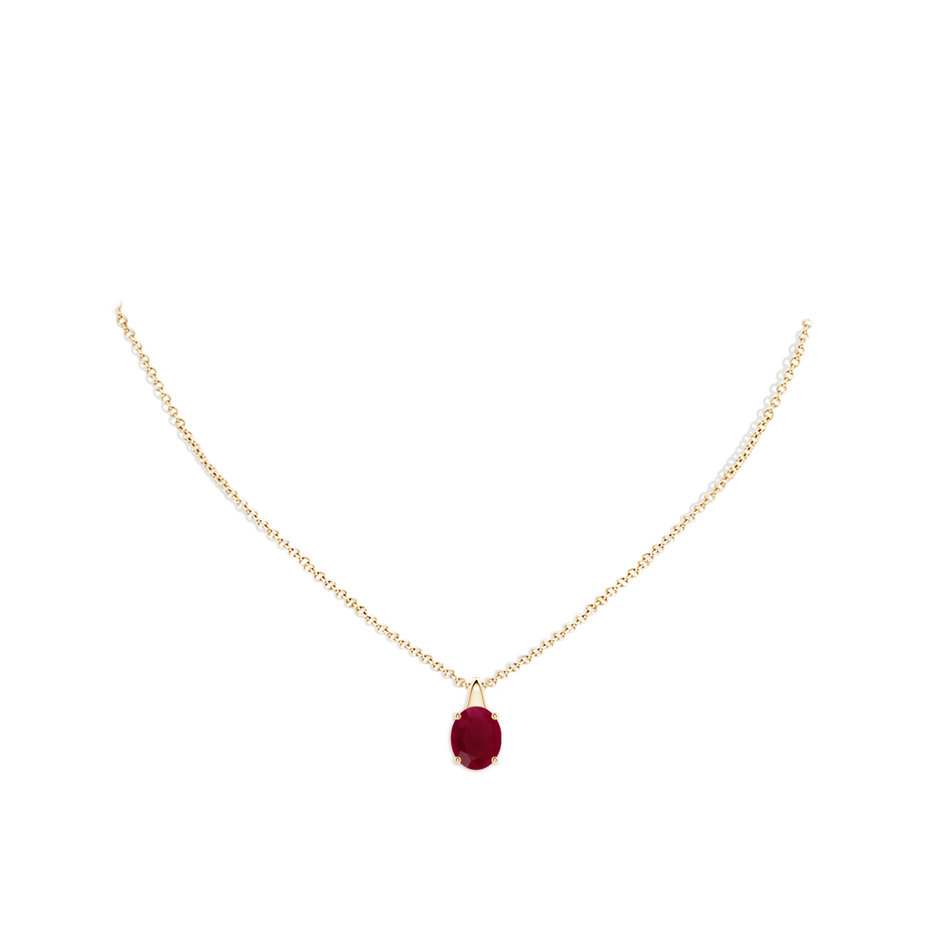 10x8mm A Oval Ruby Solitaire Pendant in 18K Yellow Gold pen