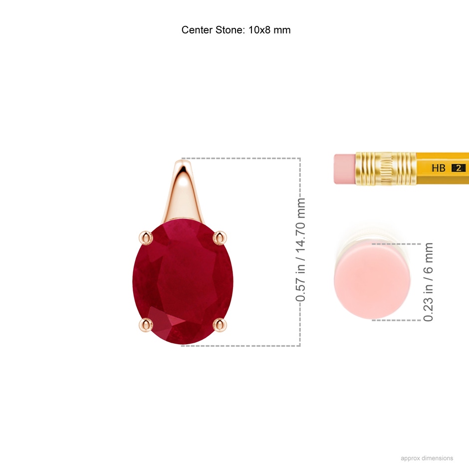 10x8mm AA Oval Ruby Solitaire Pendant in Rose Gold ruler
