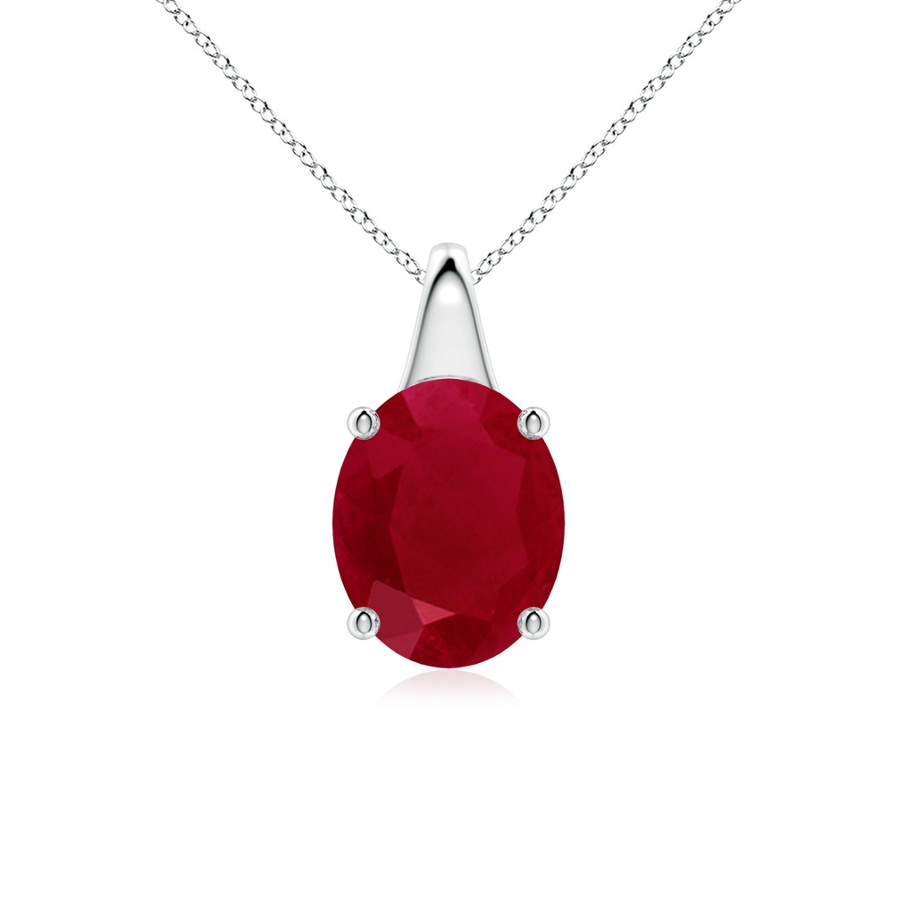 10x8mm AA Oval Ruby Solitaire Pendant in White Gold