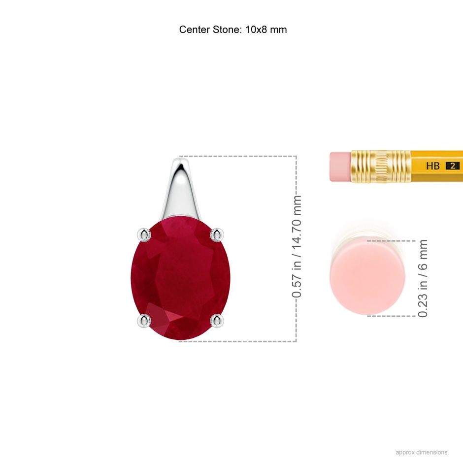 10x8mm AA Oval Ruby Solitaire Pendant in White Gold ruler