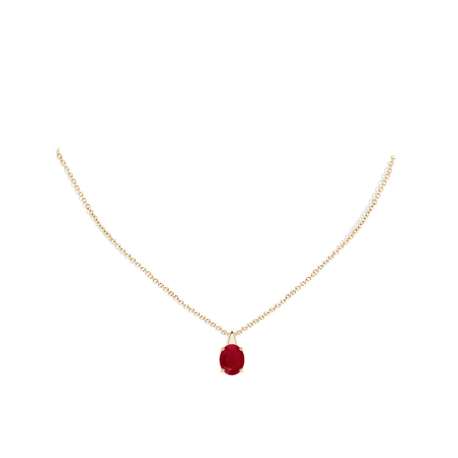10x8mm AA Oval Ruby Solitaire Pendant in Yellow Gold pen