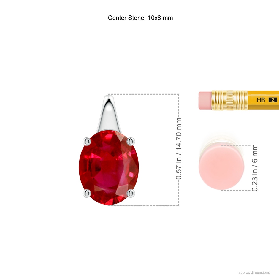 10x8mm AAA Oval Ruby Solitaire Pendant in P950 Platinum ruler