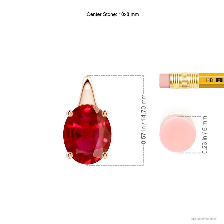 10x8mm AAA Oval Ruby Solitaire Pendant in Rose Gold ruler