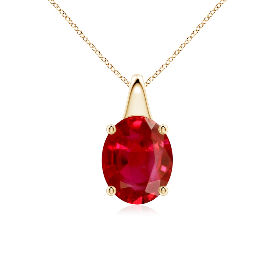10x8mm AAA Oval Ruby Solitaire Pendant in Yellow Gold 
