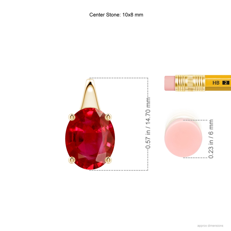 10x8mm AAA Oval Ruby Solitaire Pendant in Yellow Gold ruler