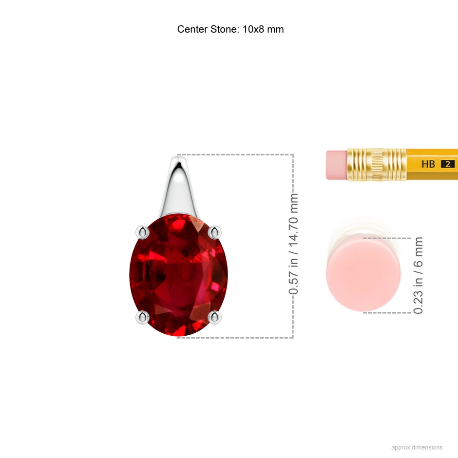 10x8mm AAAA Oval Ruby Solitaire Pendant in P950 Platinum ruler