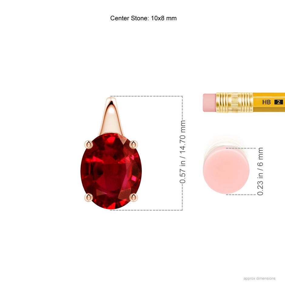10x8mm AAAA Oval Ruby Solitaire Pendant in Rose Gold ruler