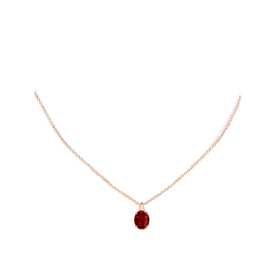10x8mm AAAA Oval Ruby Solitaire Pendant in Rose Gold pen