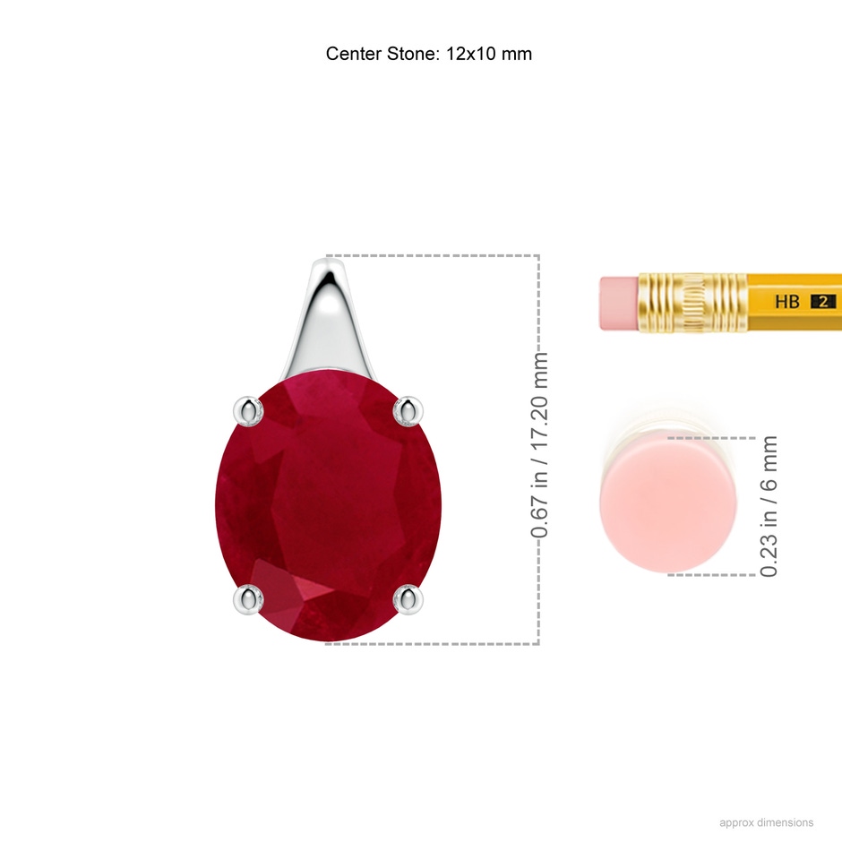 12x10mm AA Oval Ruby Solitaire Pendant in P950 Platinum ruler