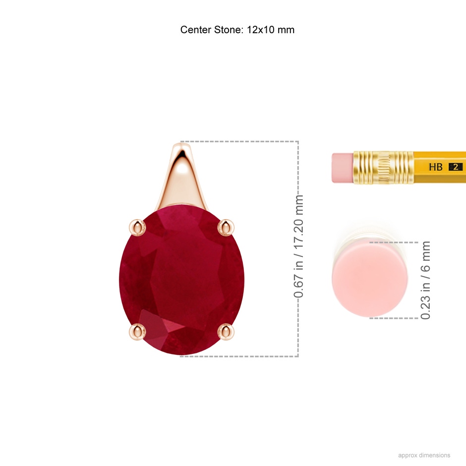 12x10mm AA Oval Ruby Solitaire Pendant in Rose Gold ruler