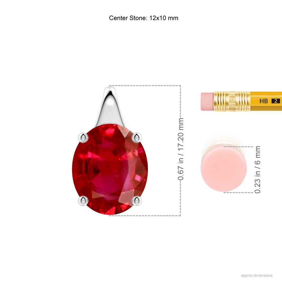 12x10mm AAA Oval Ruby Solitaire Pendant in P950 Platinum ruler