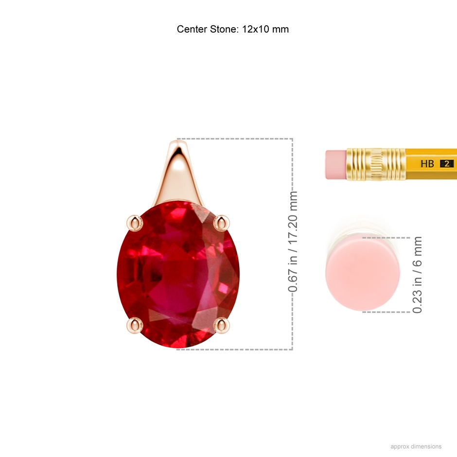 12x10mm AAA Oval Ruby Solitaire Pendant in Rose Gold ruler