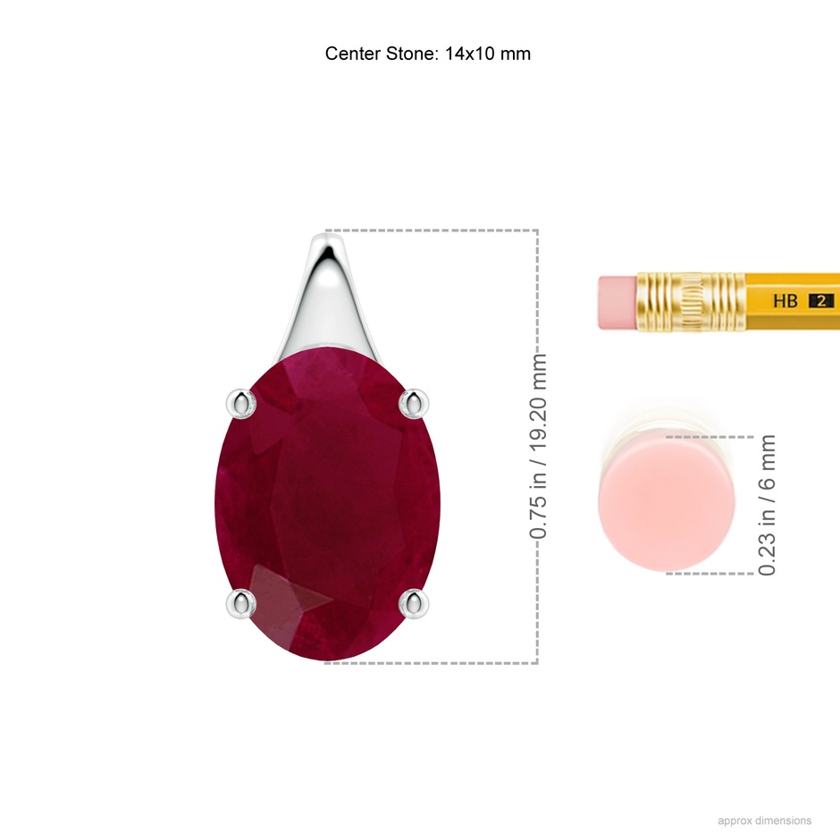 14x10mm A Oval Ruby Solitaire Pendant in P950 Platinum ruler