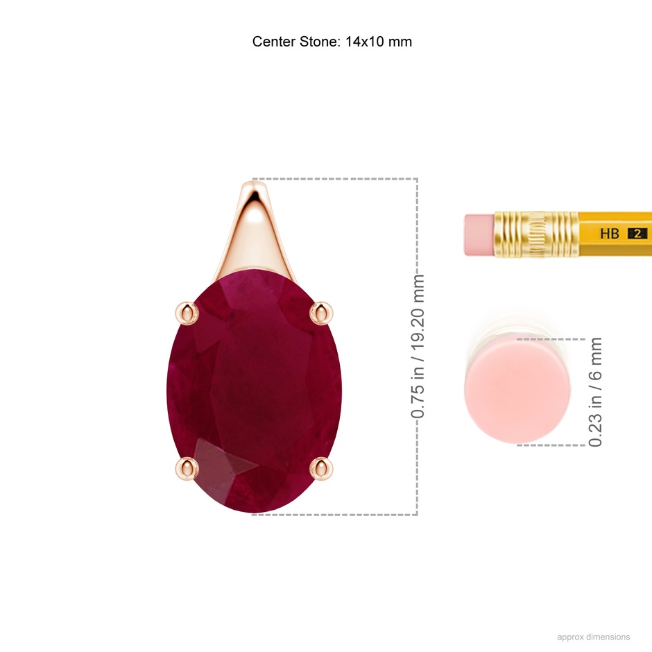 14x10mm A Oval Ruby Solitaire Pendant in Rose Gold ruler