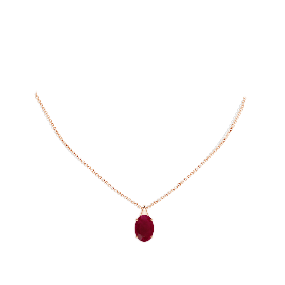 14x10mm A Oval Ruby Solitaire Pendant in Rose Gold pen