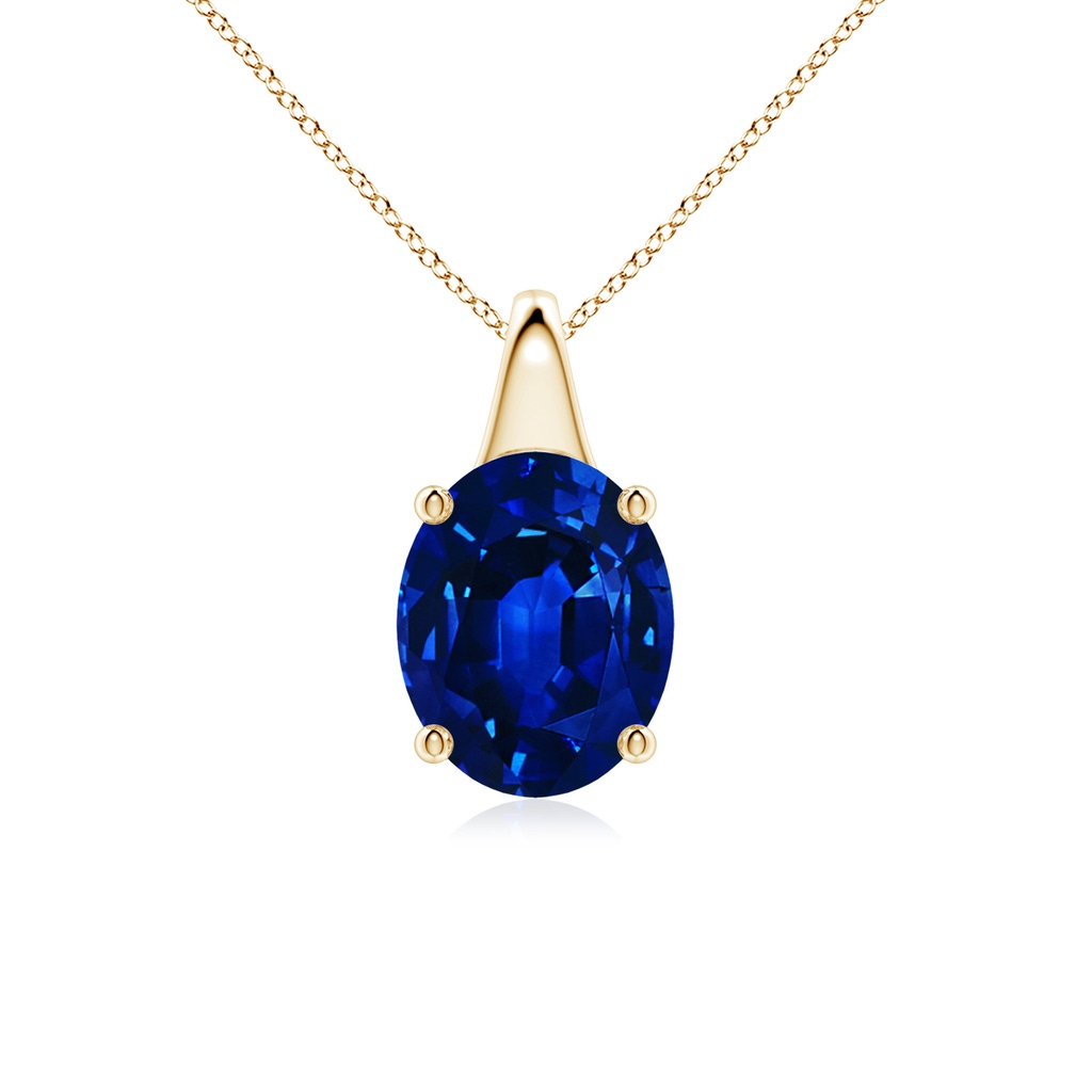 10x8mm Lab-Grown Oval Blue Sapphire Solitaire Pendant in Yellow Gold