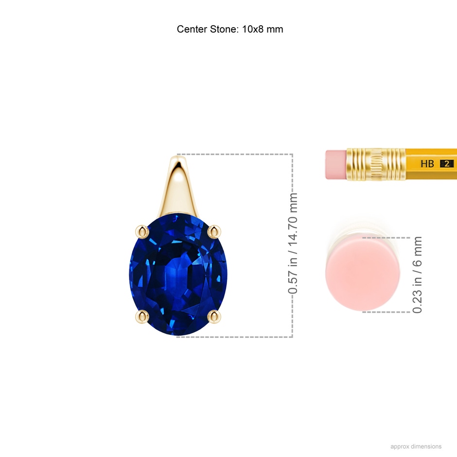 10x8mm Lab-Grown Oval Blue Sapphire Solitaire Pendant in Yellow Gold ruler