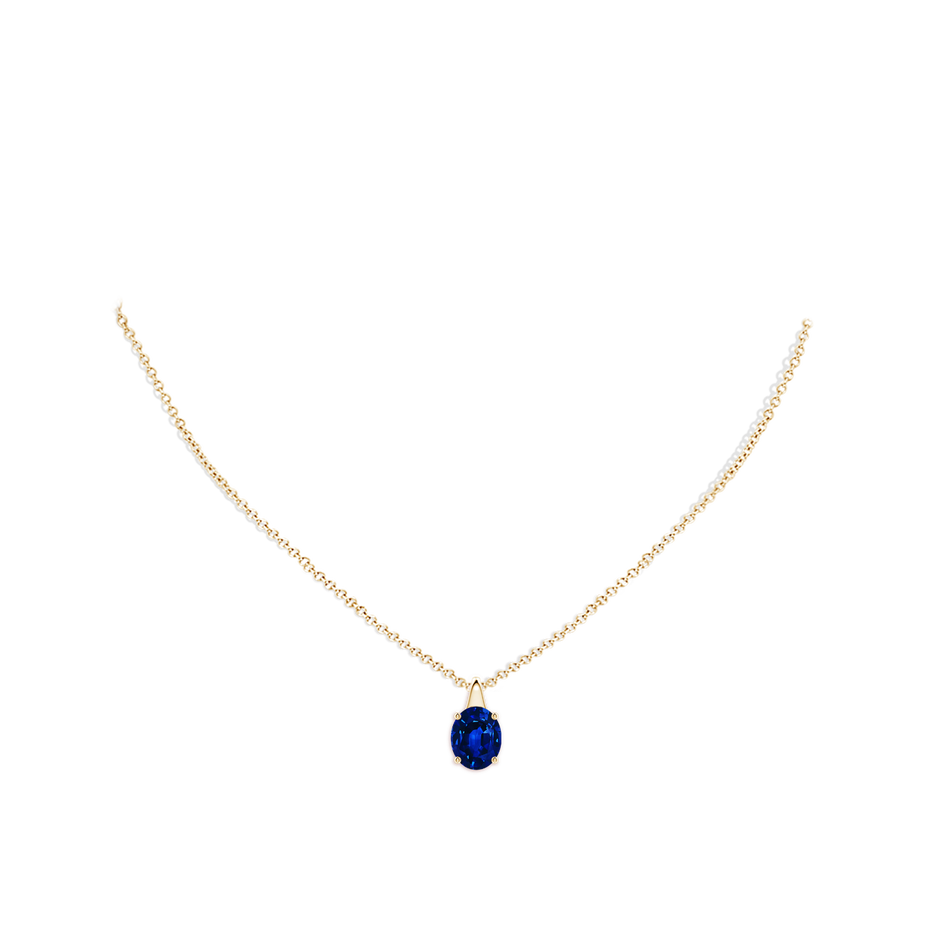 10x8mm Lab-Grown Oval Blue Sapphire Solitaire Pendant in Yellow Gold pen