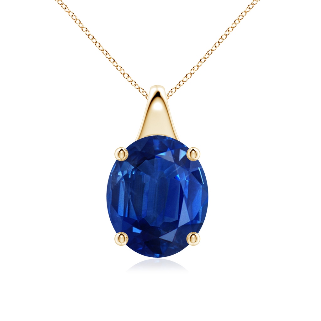 12x10mm AAA Oval Blue Sapphire Solitaire Pendant in Yellow Gold
