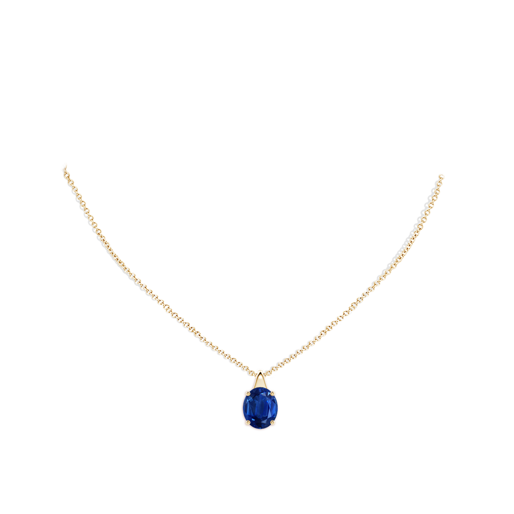 12x10mm AAA Oval Blue Sapphire Solitaire Pendant in Yellow Gold pen