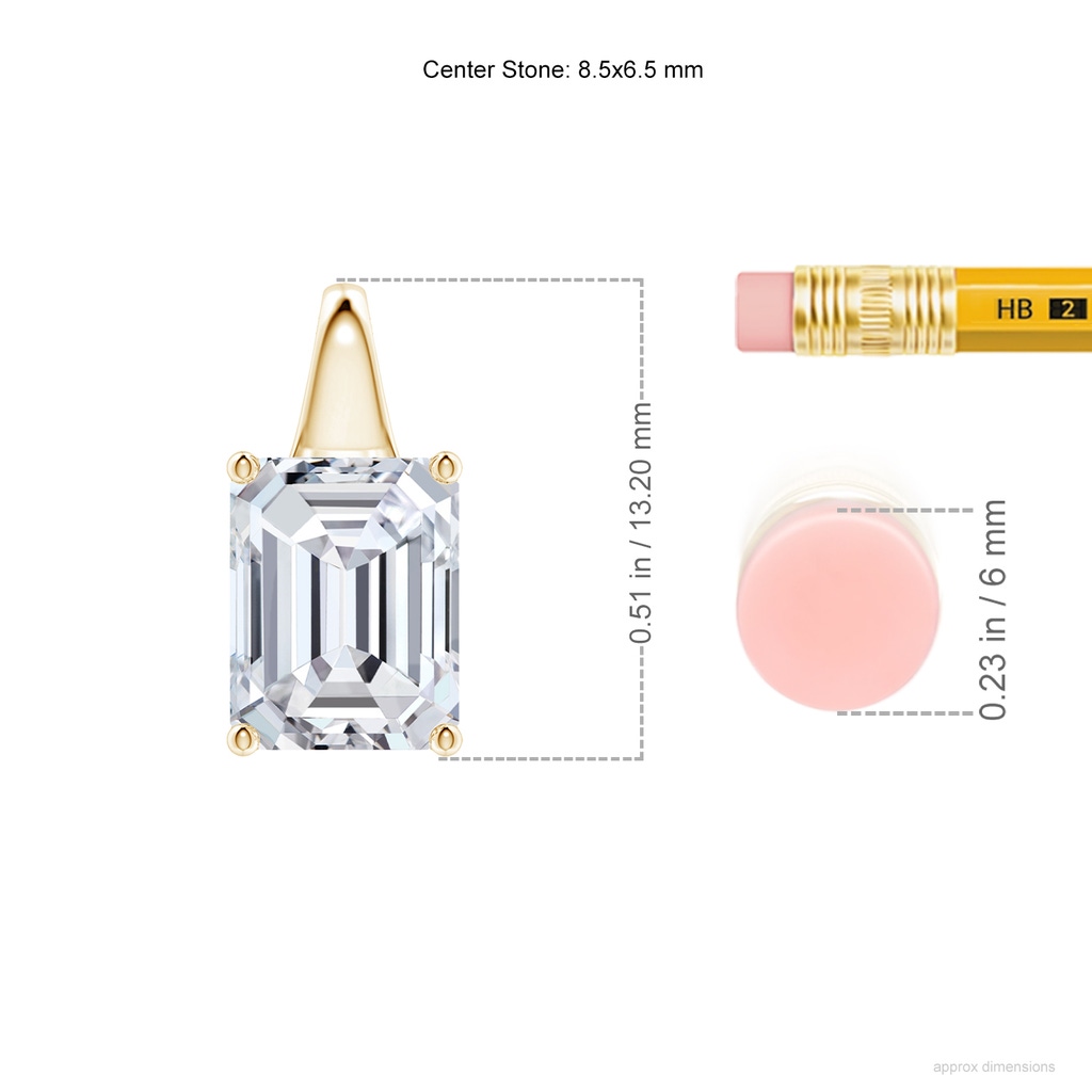 8.5x6.5mm HSI2 Emerald-Cut Diamond Solitaire Pendant in Yellow Gold ruler