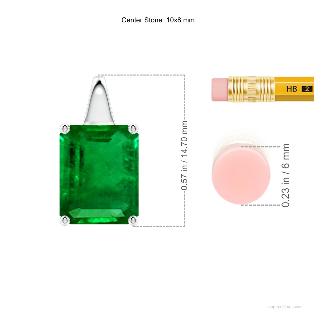 10x8mm AAAA Emerald-Cut Emerald Solitaire Pendant in P950 Platinum ruler