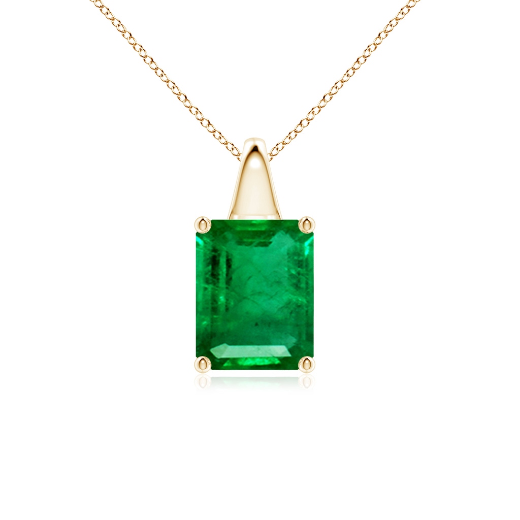 9x7mm AAA Emerald-Cut Emerald Solitaire Pendant in Yellow Gold