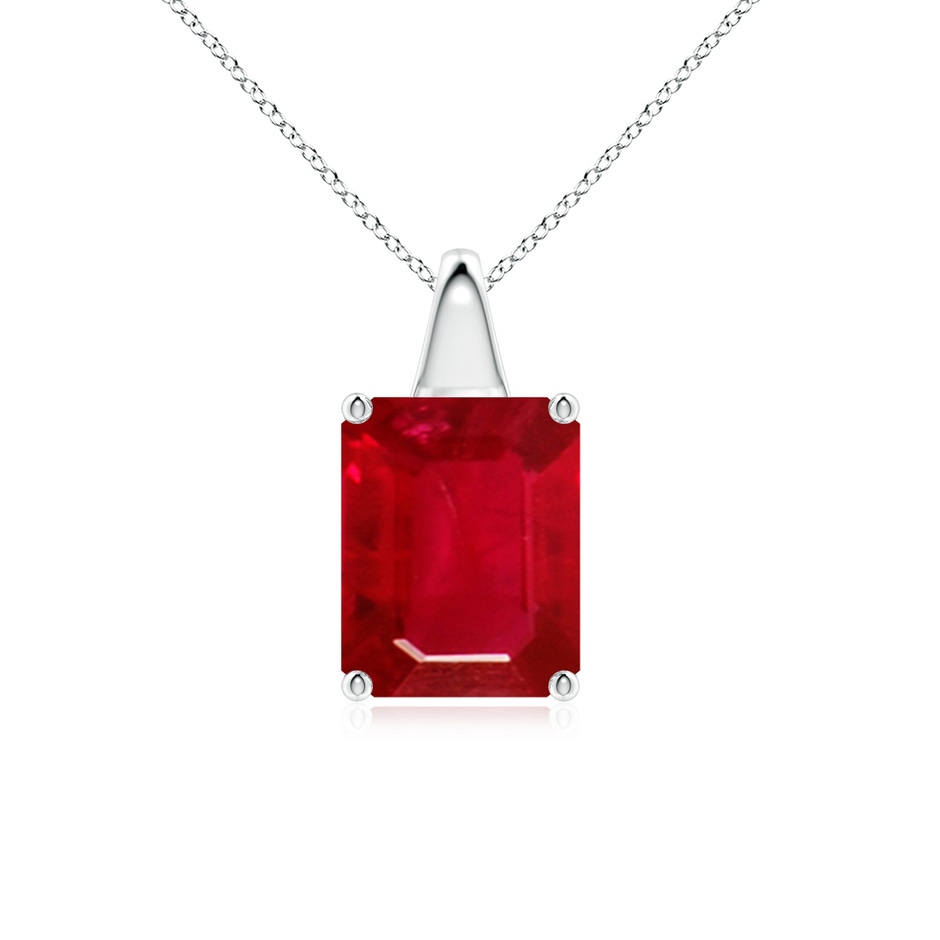 10x8mm AAA Emerald-Cut Ruby Solitaire Pendant in White Gold 