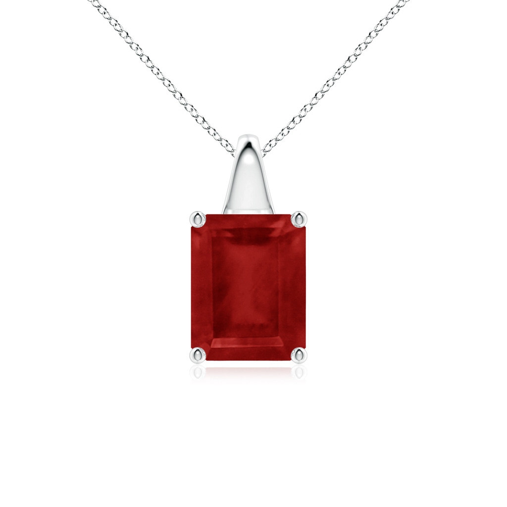 9x7mm AA Emerald-Cut Ruby Solitaire Pendant in White Gold