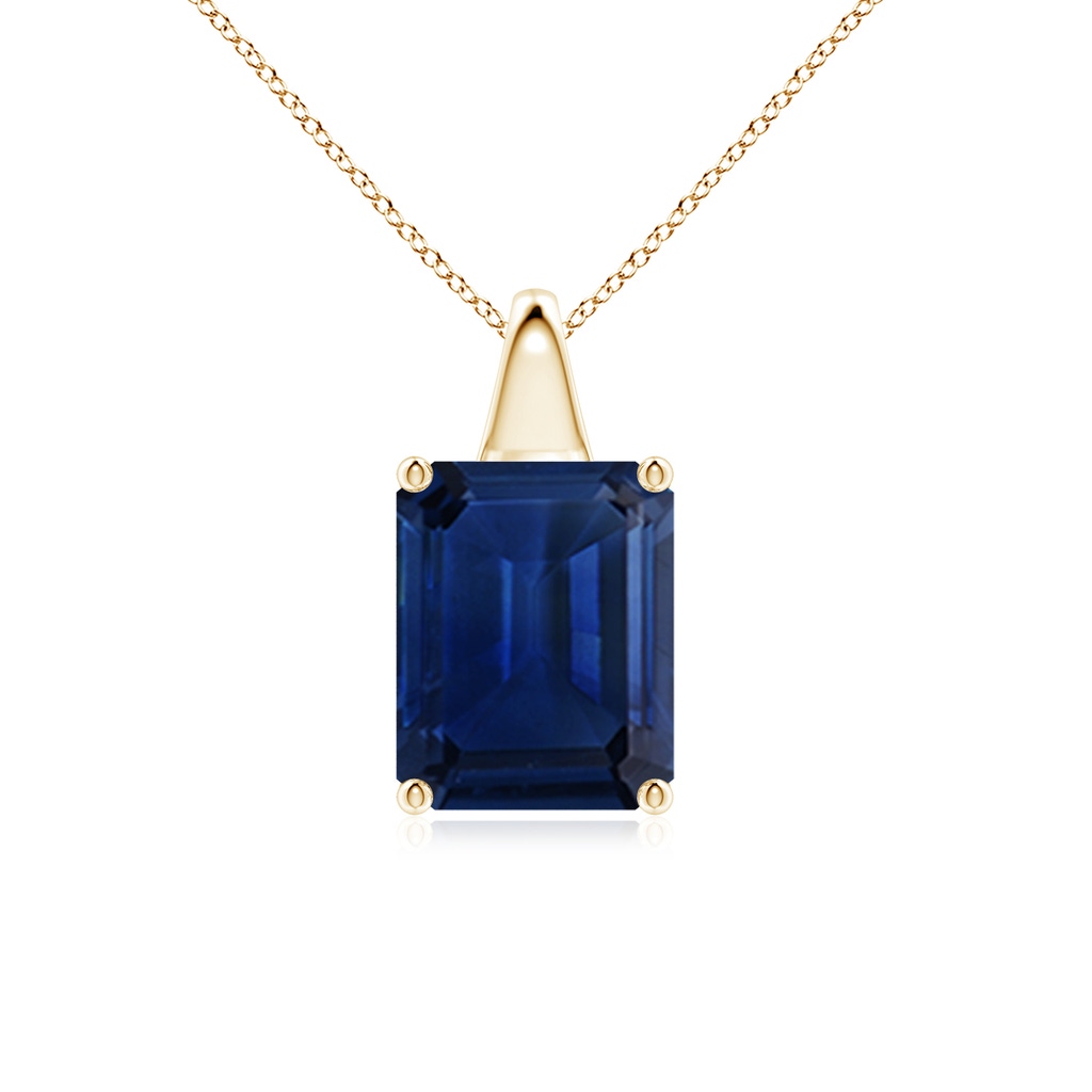 10x8mm AAA Emerald-Cut Blue Sapphire Solitaire Pendant in Yellow Gold