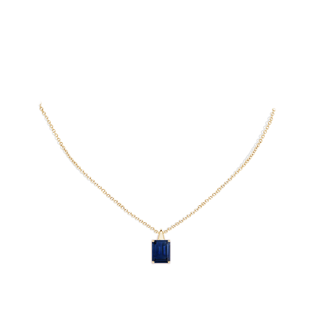 10x8mm AAA Emerald-Cut Blue Sapphire Solitaire Pendant in Yellow Gold pen