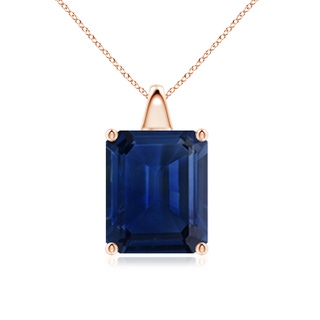 12x10mm AAA Emerald-Cut Blue Sapphire Solitaire Pendant in Rose Gold