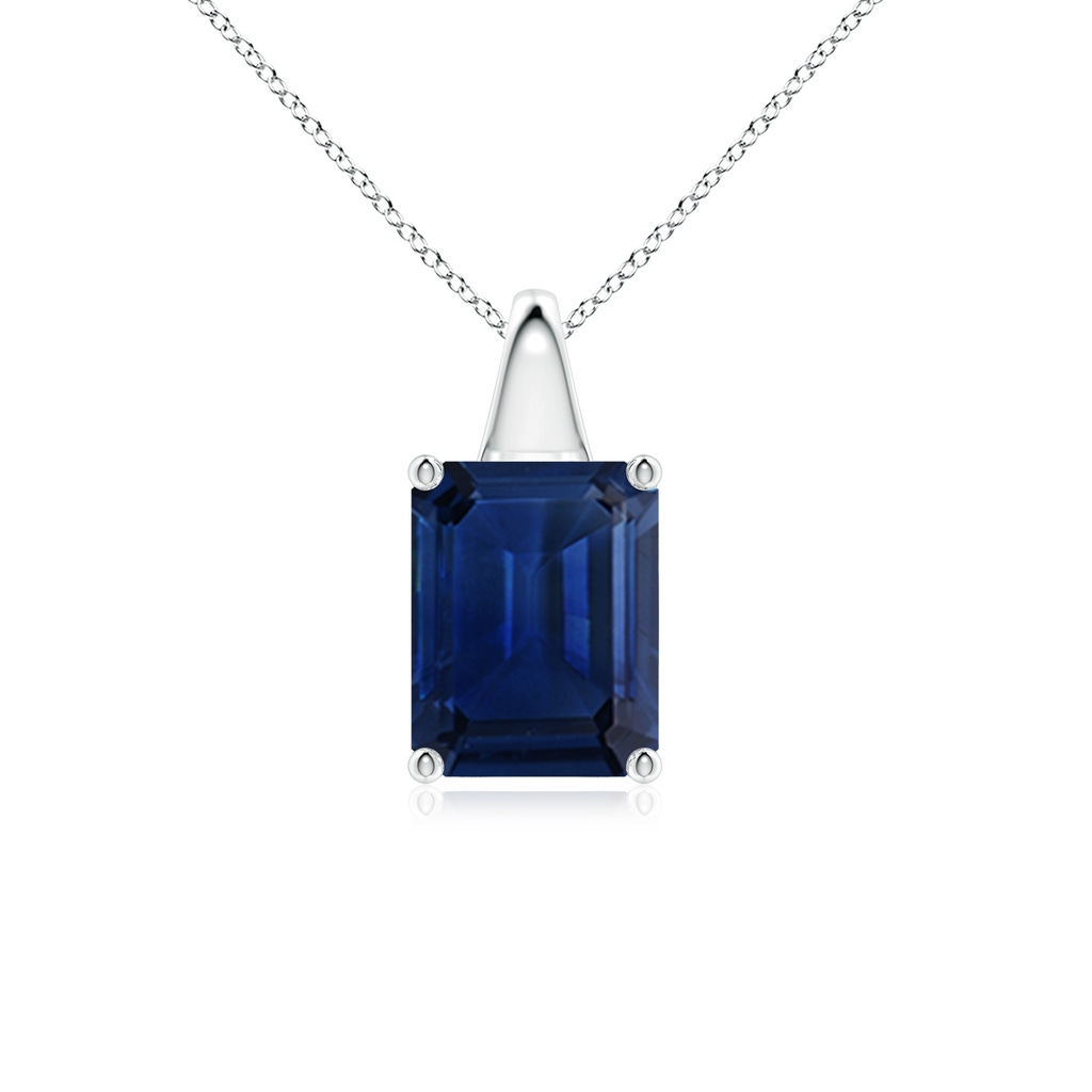 9x7mm AAA Emerald-Cut Blue Sapphire Solitaire Pendant in White Gold